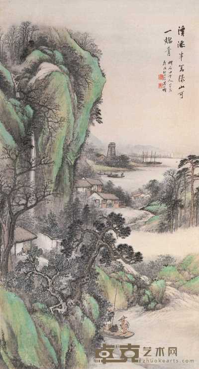 吴石僊 庚戌（1910年）作 溪山青绿 立轴 147×79.5cm